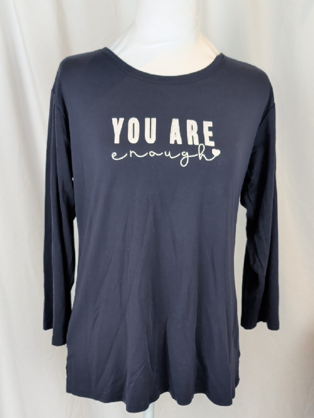 IN TOUCHE You Are Enough Graphic Long Sleeve Shirt Navy Blue Lounge Top Large L